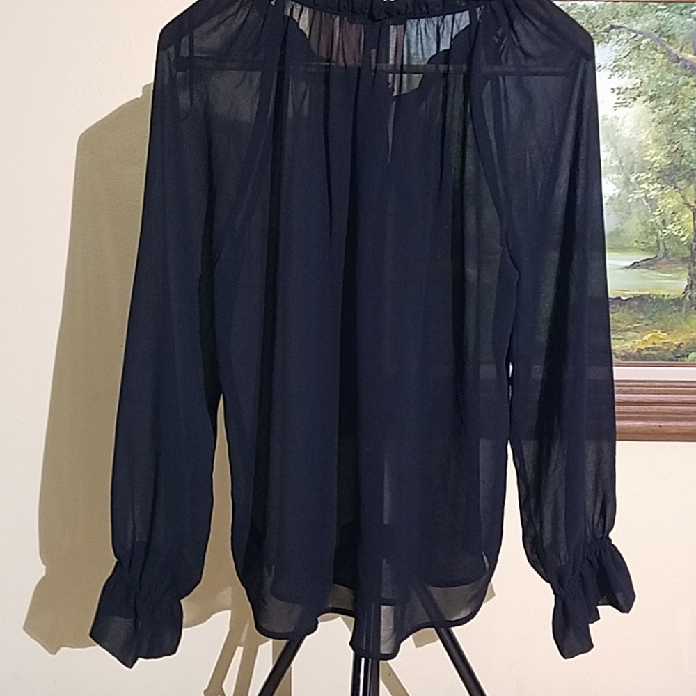 Forever 21 black sheer blouse size (M) A30 - Picture 5 of 5